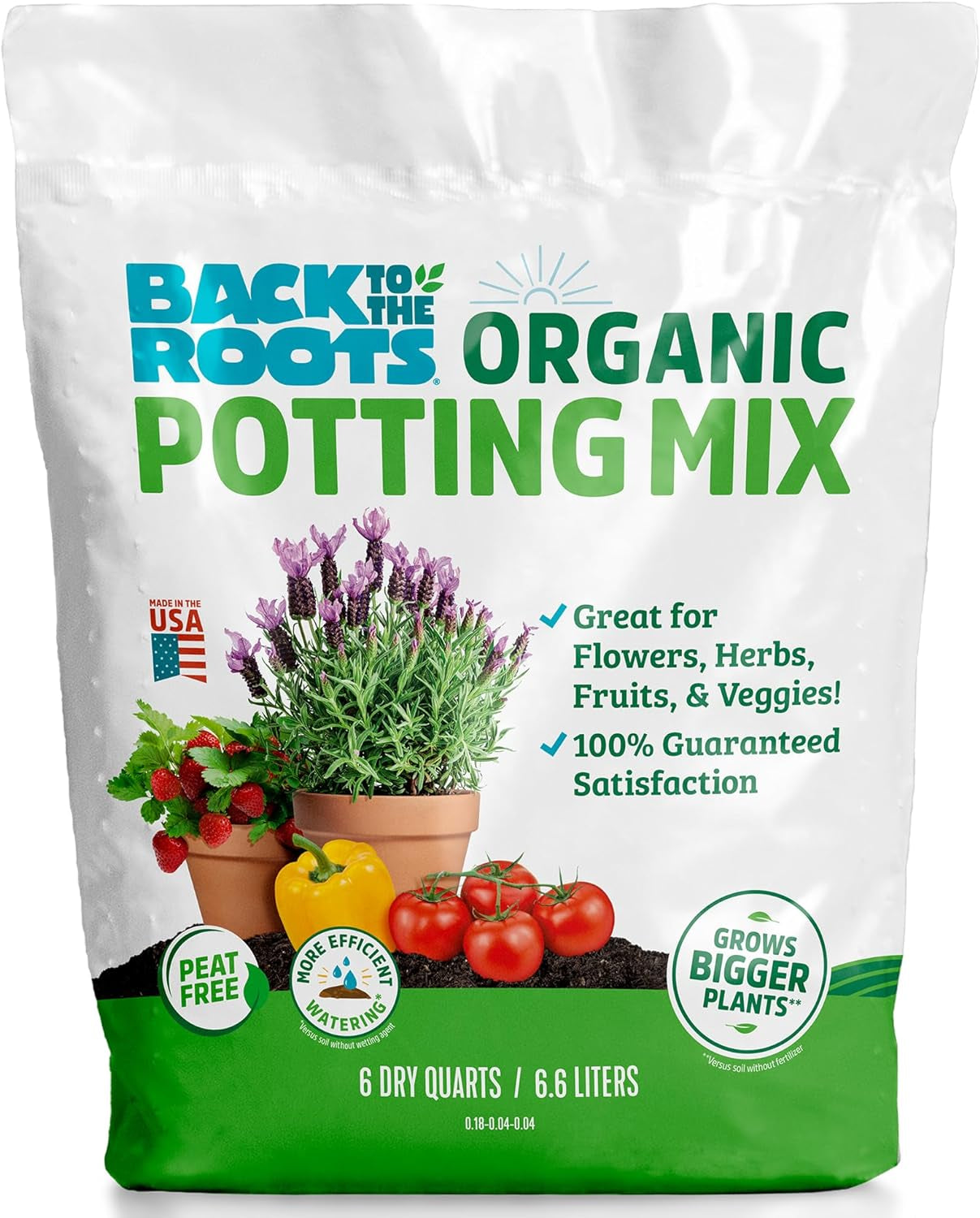 100% Organic Indoor Potting Mix (6 Quart), Promotes Healthy Houseplant Growth, Made in the USA