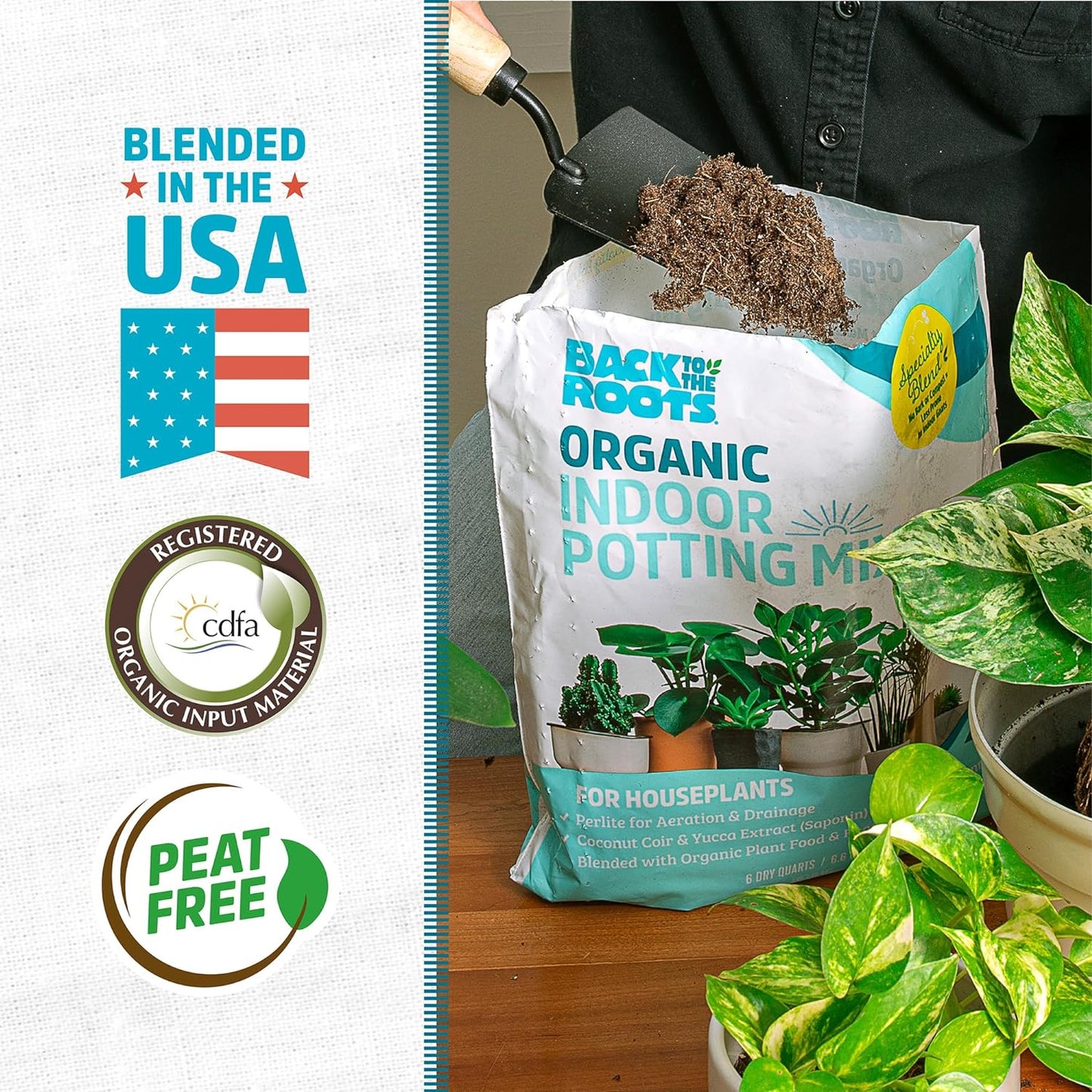 100% Organic Indoor Potting Mix (6 Quart), Promotes Healthy Houseplant Growth, Made in the USA