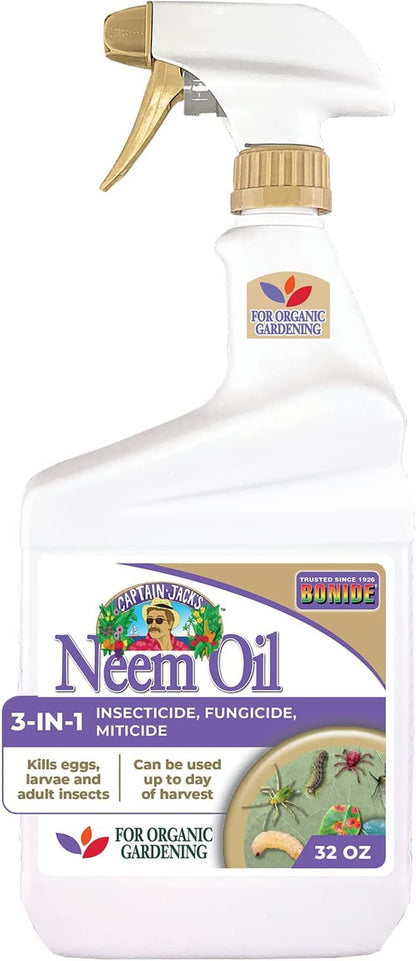 Captain Jack'S Neem Oil, Organic Gardening, 32 Oz Ready-To-Use Spray, Multi-Purpose Fungicide, Insecticide and Miticide