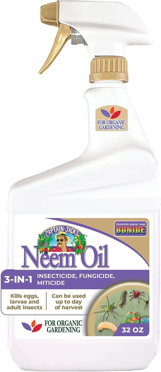 Captain Jack'S Neem Oil, Organic Gardening, 32 Oz Ready-To-Use Spray, Multi-Purpose Fungicide, Insecticide and Miticide