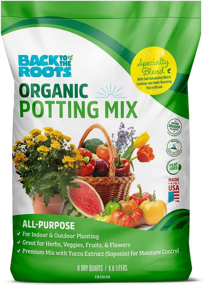 100% Organic Indoor Potting Mix (6 Quart), Promotes Healthy Houseplant Growth, Made in the USA